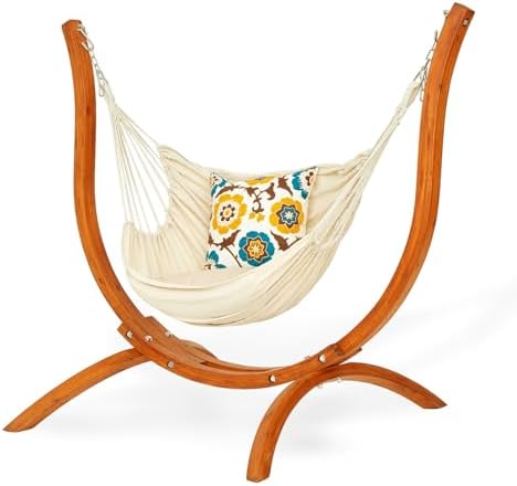 Premium Wooden Hammock Stand only (500 lbs/226kg), Sun Protection & Rain Resistant, Heavy Duty Premium Solid Wood Hammock Chair for Indoor or Outdoor Use, Safe & Stable (Hammock Not Included)
