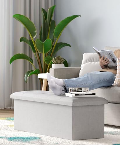 OS MOTOR Folding Storage Ottoman Bench, Light Gray, 43 Inches