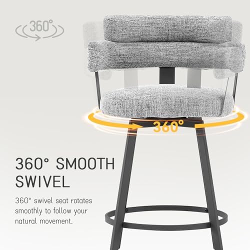 Counter Height Bar Stools with Full Back – Swivel Counter Stools Set of 2 wit...