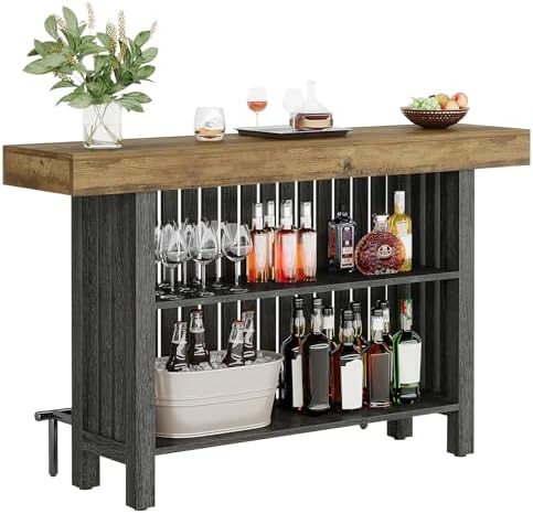 Tribesigns 63" Large Bar Table, 2-Tier Counter Height Table with Footrest