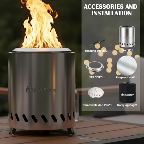 9.7 x 7.1 Inch Tabletop Fire Pit by AmazStove, Low Smoke Camping Stove for Ou...