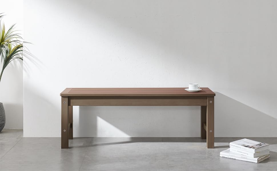 Psilvam 47" Backless HDPE Outdoor Bench for 2-Person, Brown