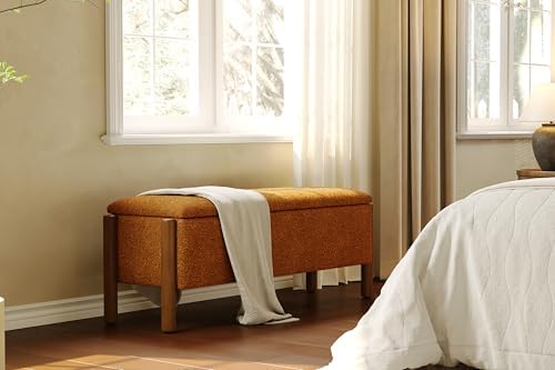 Modern Storage Benches with Walnut Wood Legs, 47'' Ottoman Bench with...