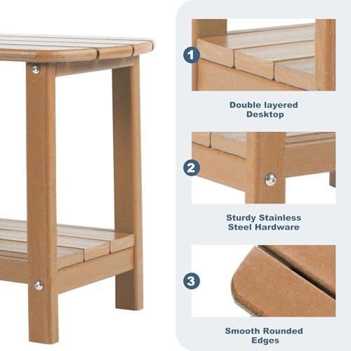 Adirondack Outdoor Side Table, 16.5” HDPE Small Patio Table with Storage Shel...