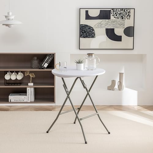 BTEXPERT White 24" Round Plastic Folding Table Commercial Portable for P...