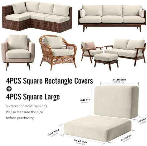 8Pcs Outdoor Cushion Covers, Stretch Patio Furniture Couch Chair Slipcovers
