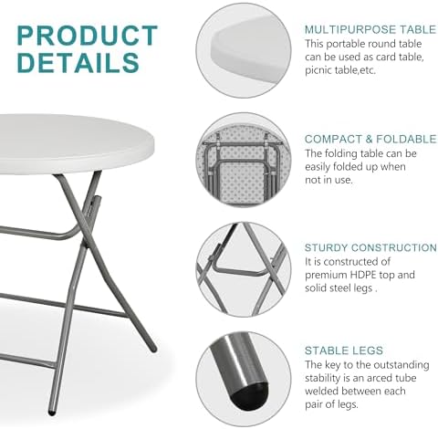 SUPER DEAL 32in Cocktail Table, Indoor Outdoor Portable High Top Table, Plast...