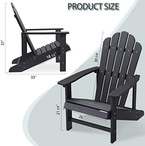 Adirondack Chair, HDPE All-Weather Outdoor Patio Chair, Black