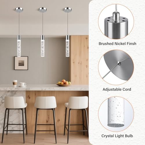 Pendant Lights Kitchen Island, 6500K Modern Kitchen Island Lights Brushed Nic...