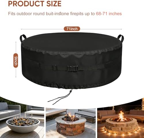 Onlyme Round Fire Pit Cover, 71 Inch Outdoor Firepit Covers 600D-71*9 In