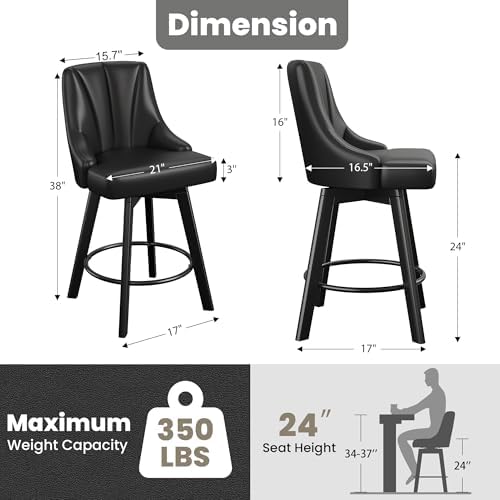 YaFiti 24" Swivel Counter Height Bar Stools Set of 2, Black