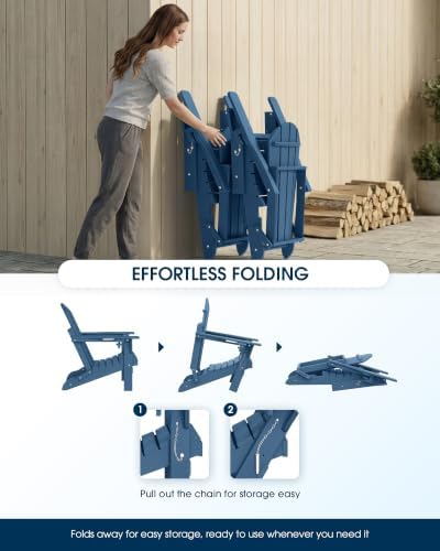 MUCHENGHY Folding Adirondack Chairs Set 4, HDPE for Fire Pit, Navy Blue (Set ...
