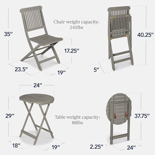 Best Choice Products 3-Piece Acacia Wood Bistro Set, Folding Patio Furniture ...