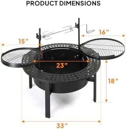 ROVSUN Upgrated 33'' Outdoor Fire Pit with 2 Grills, Grill with Side ...