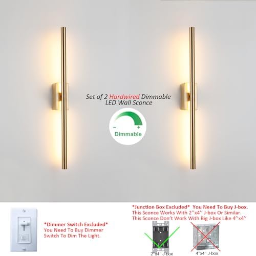 Only Suitable for Small Junction Box Set of 2 Hardwired Narrow Gold Wall Scon...