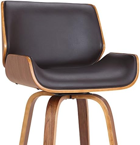 Armen Living Tyler 30" Bar Height Swivel Brown Faux Leather and Walnut W...
