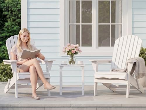 Outdoor Folding Adirondack Chair Set of 2,Wooden Patio Chairs，White