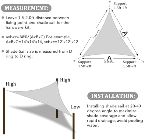 Shade&Beyond 16'X16'X16' Sun Shade Sail Light Grey Triangle