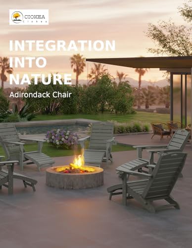 Ciokea HDPE Folding Adirondack Chair with Footrest,Grey,1