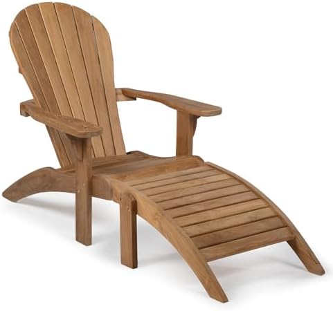 Titan Great Outdoors Grade A Teak Adirondack Chair with Footstool for Backyar...
