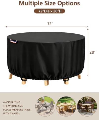 Round Patio Table Cover, 72"Dia Waterproof Outdoor Furniture Covers