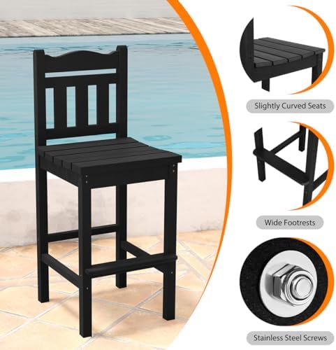 Sundale Outdoor Tall Adirondack Bar Chair Set of 2, HDPE Patio Bar Stools