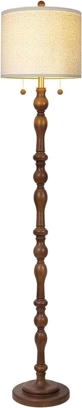 Scenekoy 65.5" Natural Real Wood Floor Lamp with Dual Pull Chains Switch