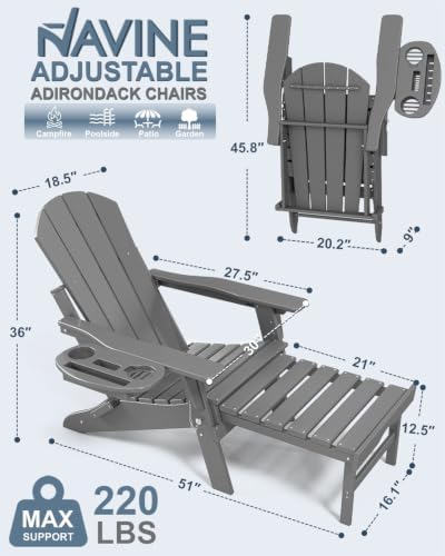 NAVINE Adjustable Adirondack Chair Set of 2 with Retractable Ottoman