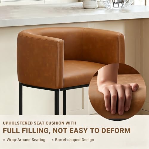 26" H Counter Height Bar Stools Set of 3, Modern Barrel Counter Stools w...