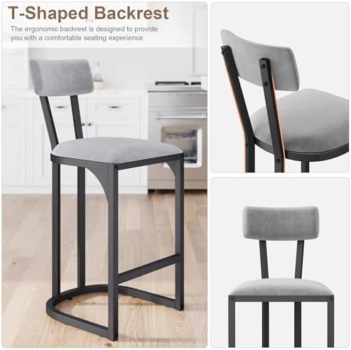 GarveeHome 26.4 Inch Counter Height Bar Stools Set of 4 for Island, Gray
