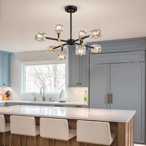 Black Sputnik Chandelier,Crystal Chandeliers with 8-Lights,Modern Semi Flush ...