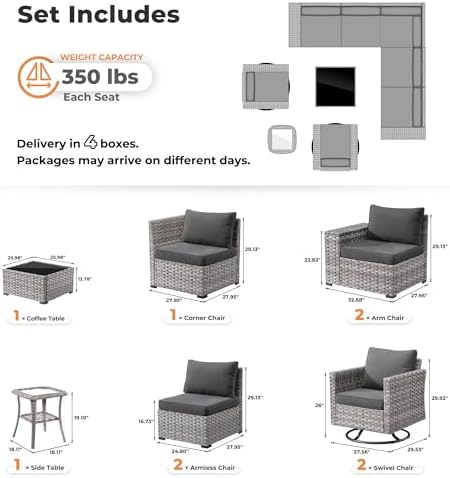 ovios 9 Pieces Patio Furniture Set, Outdoor Wicker Sectional Sofa Couch with ...
