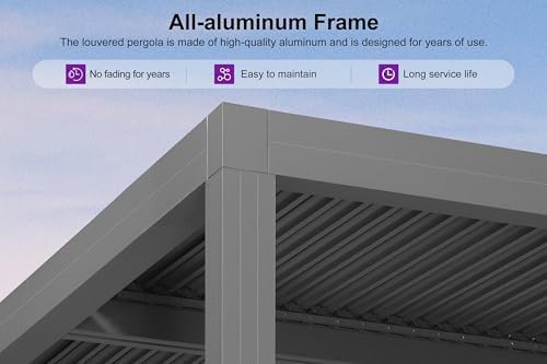 PURPLE LEAF Louvered Pergola 12' x 24', Adjustable Roof, Concealed Gu...