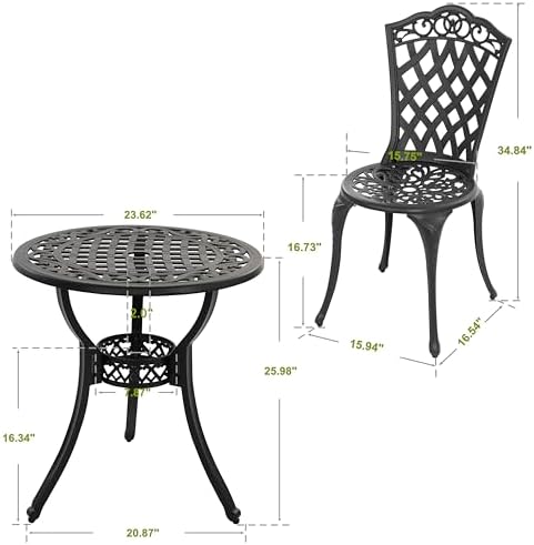 NUU GARDEN 3 Piece Outdoor Bistro Table Set, All Weather Cast Aluminum Patio ...