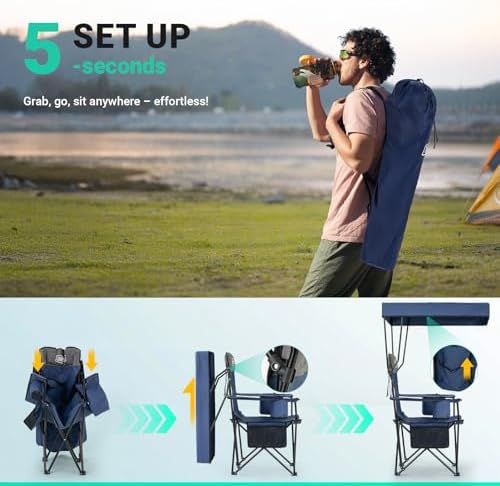 Overmont Camping Chair with Canopy Shade - 330 lb Support&3L Cooler Bag