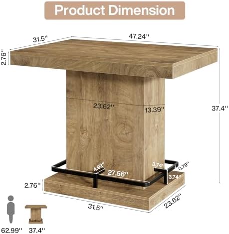 Tribesigns 47" Bar Table, Industrial Bistro Pub Table with Metal Footres...