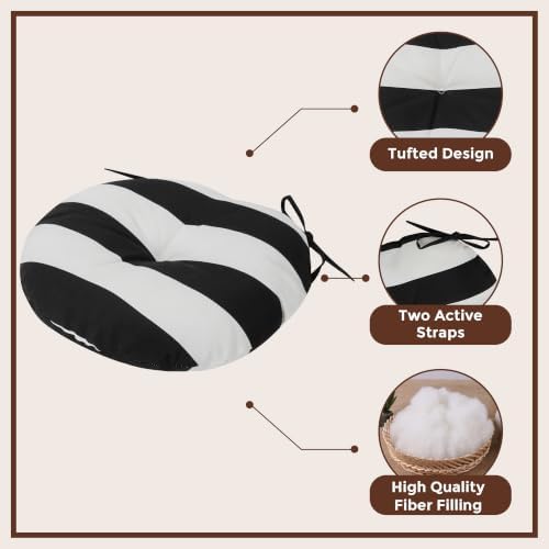 FUNHOME Outdoor Round Bistro Chair Cushions, 15x15x4Inch-Black White Stripe
