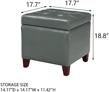 Adeco Bonded Leather Square Tufted Cubic Cube Storage Footstool, 18" Inc...