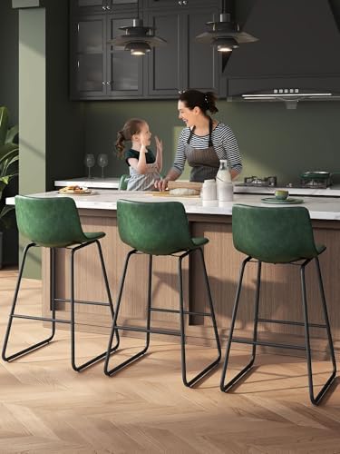 26in Bar Stools Counter Height Chairs Set of 3 (Green)