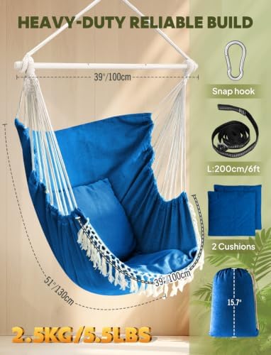 Chihee Hammock Chair Max 500 Lbs 2 Cushions Spreader Bar Strap Carabiner