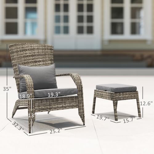 Outsunny Patio Wicker Adirondack Chair with Ottoman High-Back Gray