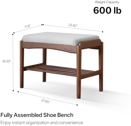 Black Walnut Shoe Bench Assembled, Solid Wood Shoe Rack Bench with Cushion fo...