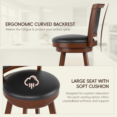 Swivel Bar Stools Set of 2, 24" Counter Height Barstools, Retro Brown
