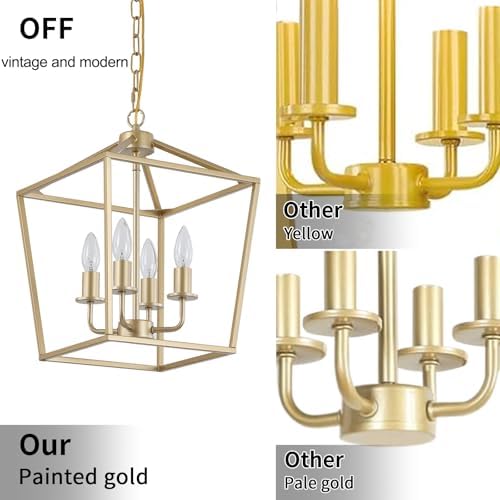Industrial 4 Lights Chandelier, Gold Lantern Ceiling Light Fixtures with Rust...