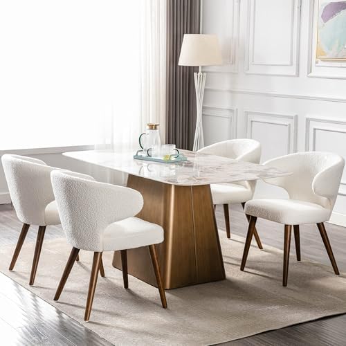 HNY Mid Century Modern Sherpa Boucle Dining Chairs Set of 6, Upholstered Curv...