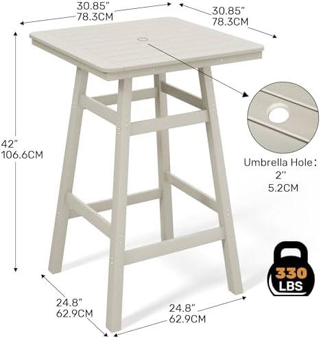 Costaelm Outdoor Bar Table, 42" Counter Height Square Patio Cocktail Bar...