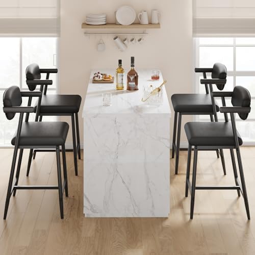IDEALHOUSE Bar Stools Set of 4 with Armrests, Counter Height Bar Stools Set w...