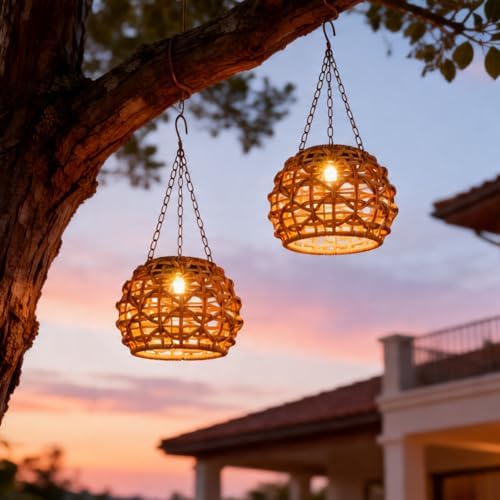 2 Pack Solar Lanterns Outdoor Waterproof, Hanging Solar Lights for Outside wi...