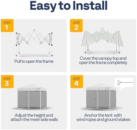 VIVOHOME 8x8ft Easy Pop-Up Canopy, Outdoor Screen Tent with Mosquito Netting,...