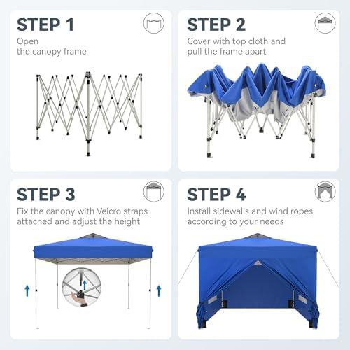 PHI VILLA 10x10 Pop Up Canopy Tent with Sidewalls, Easy Tents Instant Shade